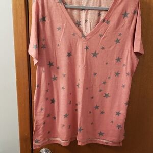 Ricki's Pink Star Short Sleeve V-Neck Top